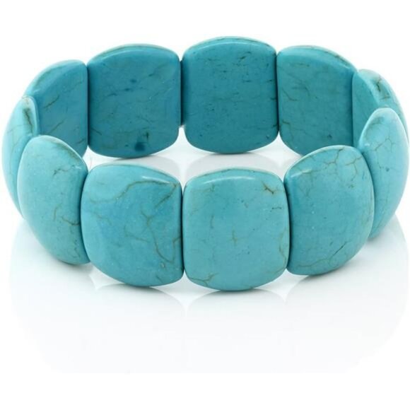 Simulated turquoise howlite beaded stretch bracelet for women 20mm gemstone bang - Picture 1 of 5